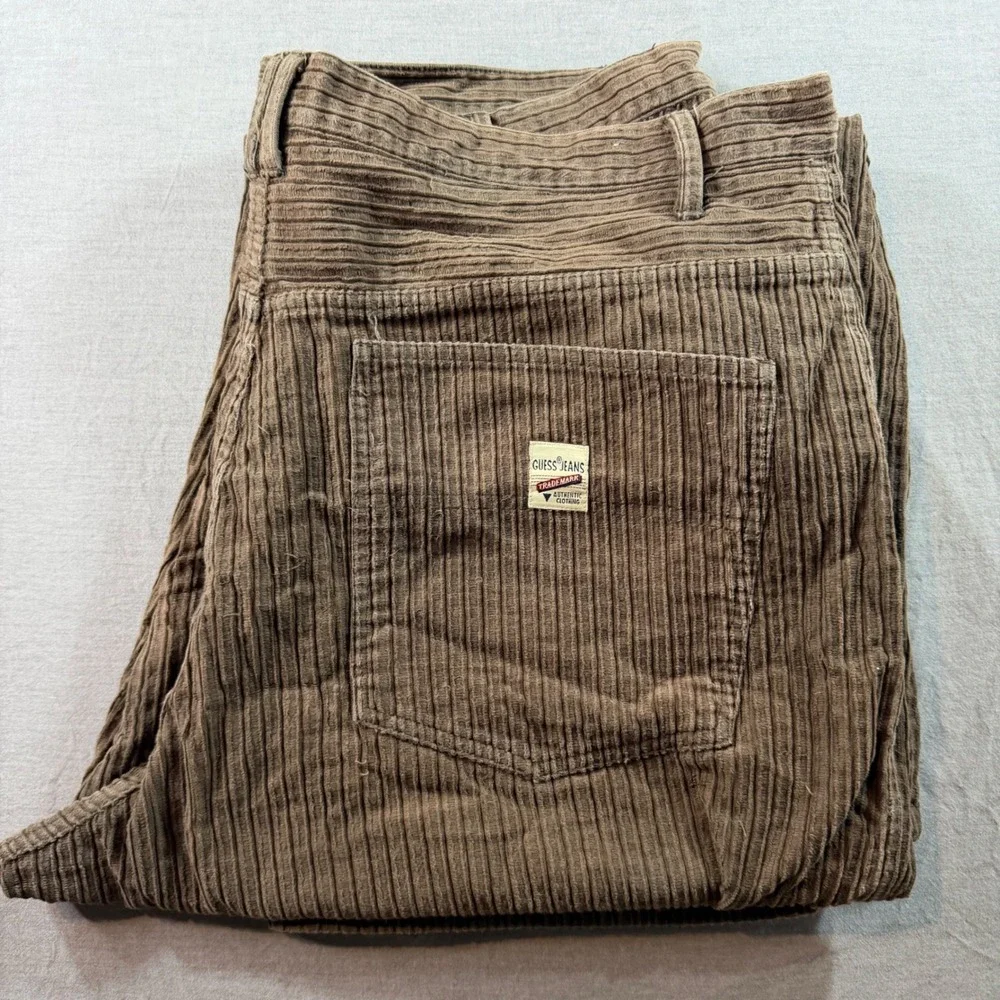Guess Jeans Corduroy Pants Mens 42 Brown Excellent Vintage Wide Wale 3F14E9